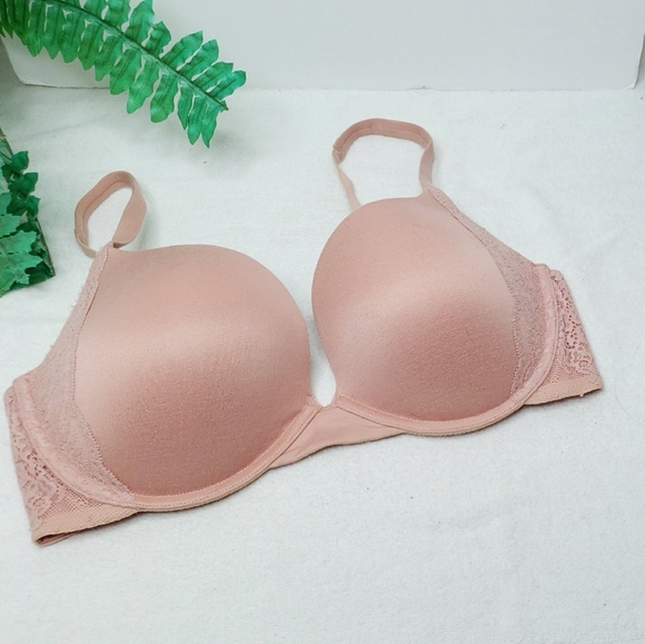 ZRE 23.08 38C Pink Peach Bra Smooth Lace Light Padding Underwire - Picture 2 of 6